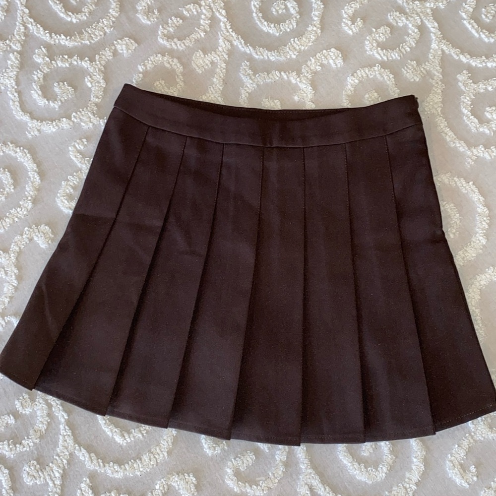 Pleated mini skirt | safety shorts | brown | size S